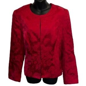 Karen Scott red floral jacquard brocade jacket size 14